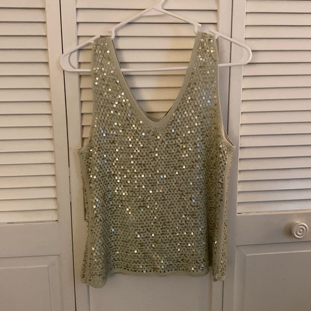 SIGRID OLSEN Knitted by Hand Gold Petite Medium Sequin Top